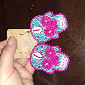 Hot Pink Blue Turquoise Day Dead Sugar Skull Earrings